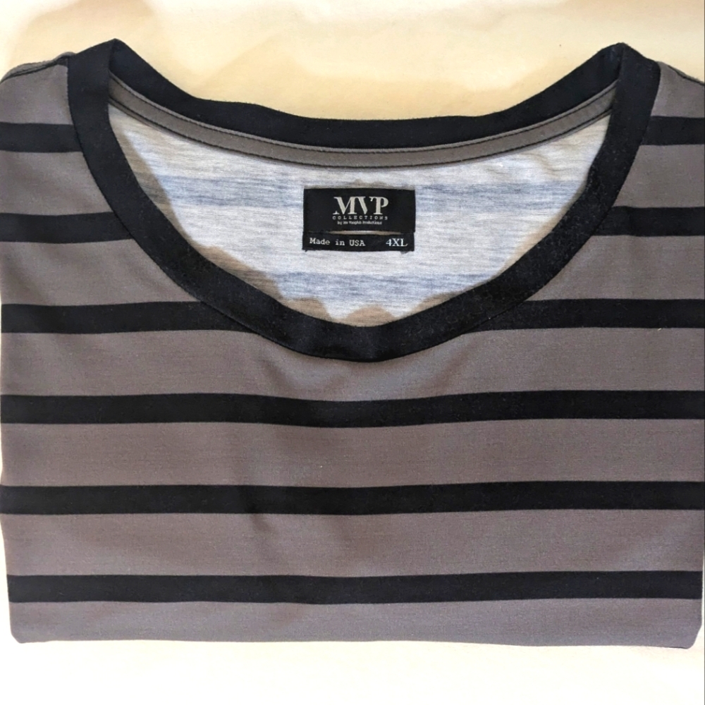 MVP Collections Casual Shirt, black&gray ombre stripes, men's 4XL